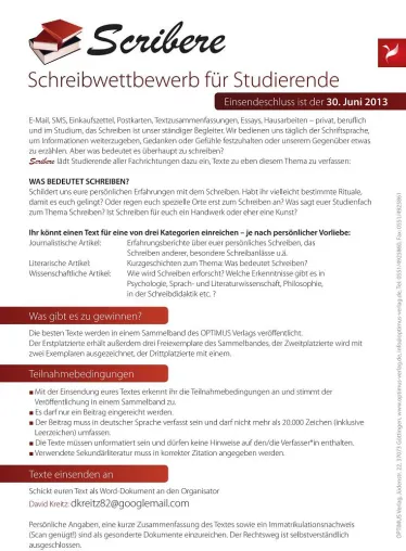 Scribere. Schreibwettbewerb für Studierende Bild: Scribere. Schreibwettbewerb für Studierende