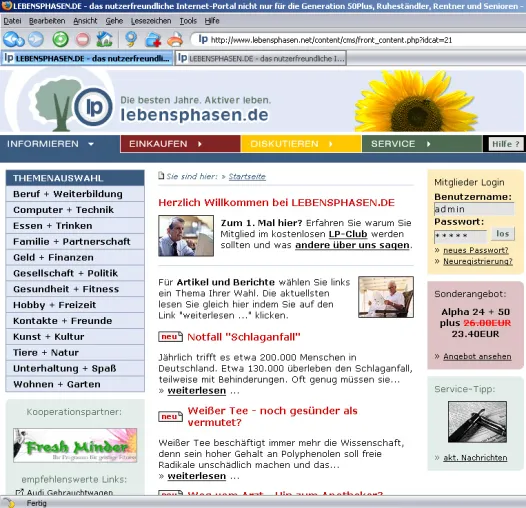 Senioren-Portal Lebensphasen.de mit neuem Design und Shop Bild: Senioren-Portal Lebensphasen.de mit neuem Design und Shop