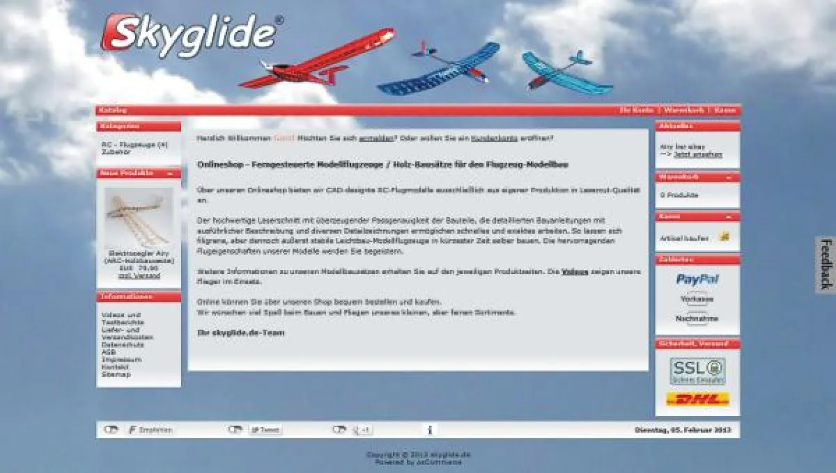 Screenshot der Webseite von skyglide.de