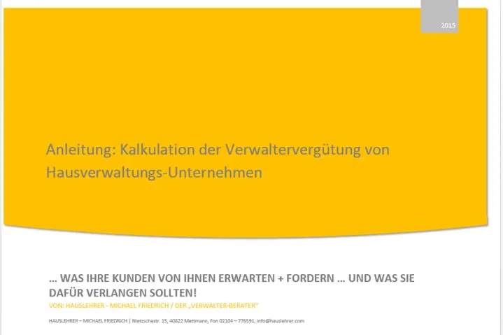 Bild: Anleitung zur Kalkulation der Verwaltervergütung in der Hausverwaltung