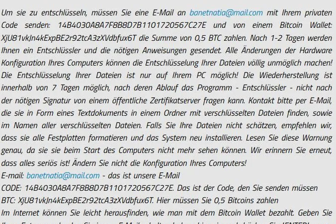 Satana Ransomware verschlüsselt den Master Boot Record Bild: Satana Ransomware verschlüsselt den Master Boot Record