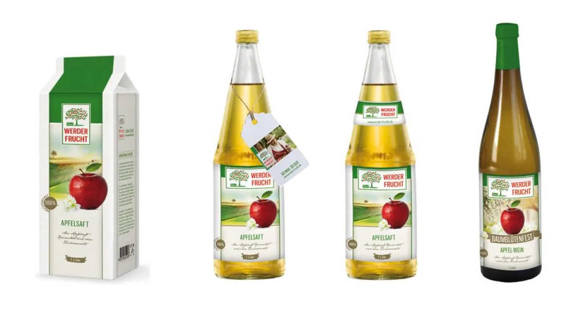 Im neuen Design: die Saftflaschen von Werder Frucht.
