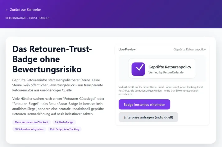 Bild: ReturnRadar stellt neutrales Retouren-Trust-Badge für mehr Transparenz im Onlinehandel vor
