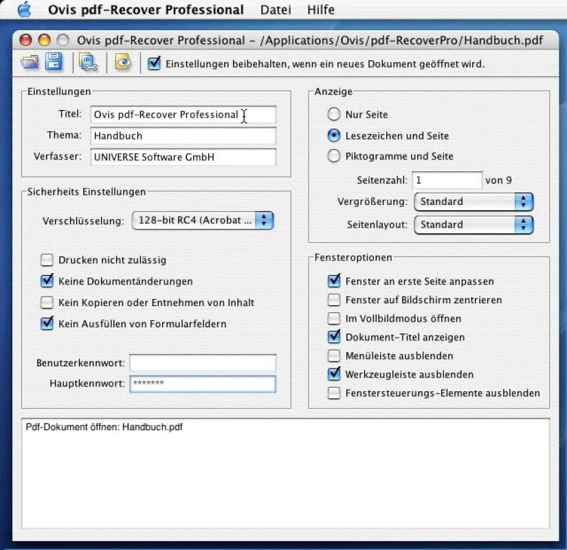 Menü pdf-Recover Professional