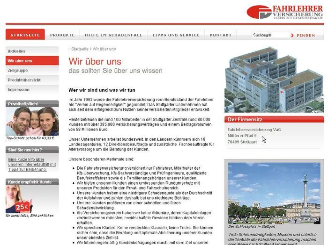 Ausschnitt Web-Portal Fahrlehrerversicherung VaG