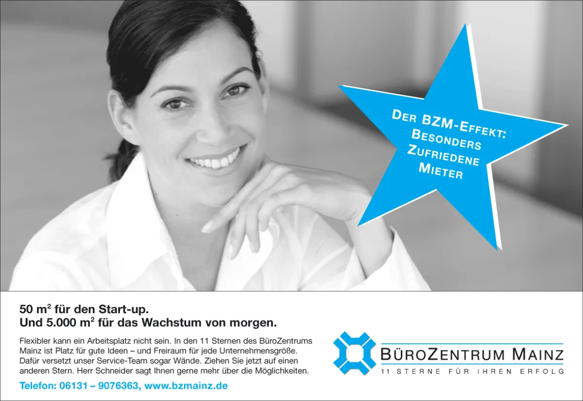 Das erste von insgesamt 5 Anzeigenmotiven: 50qm für den Start-Up. Und 5.000qm für das Wachstum von morgen.
