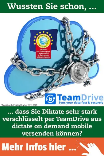 Wussten Sie schon? Diktate verschlüsselt per TeamDrive versenden Bild: Wussten Sie schon? Diktate verschlüsselt per TeamDrive versenden