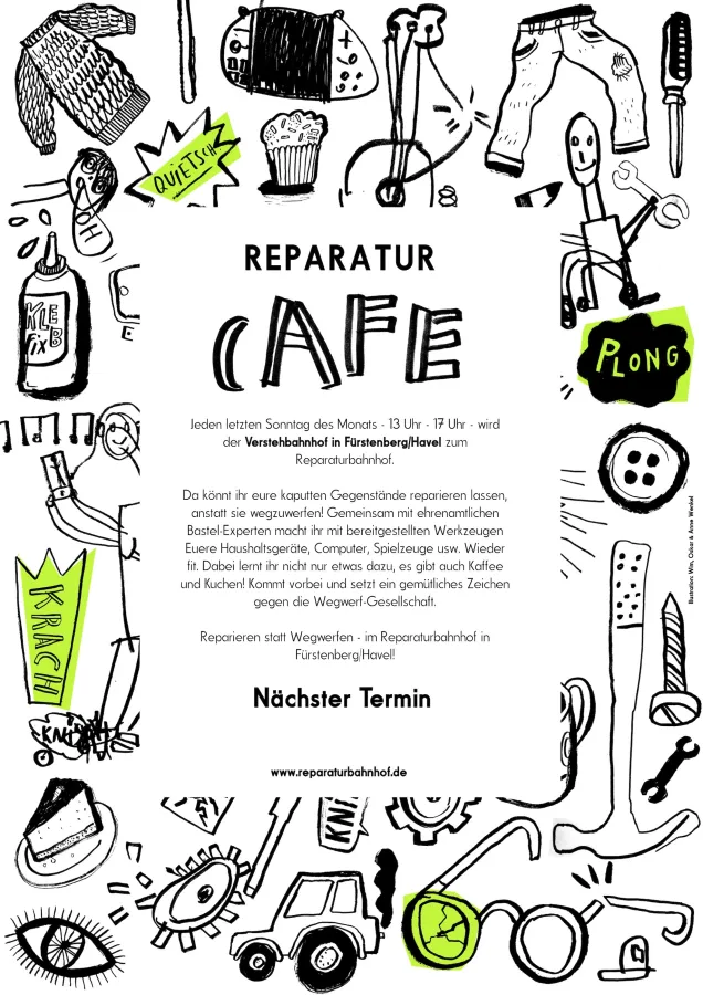Flyer: Reparaturbahnhof im Verstehbahnhof Fürstenberg/Havel (© Anne Wenkel)