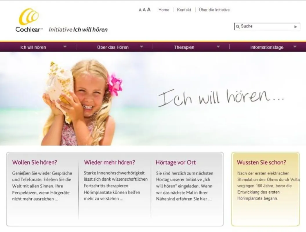 „Ich will hören“ mit neuem Internet-Auftritt (Quelle: Cochlear™ - Initiative „Ich will hören“)