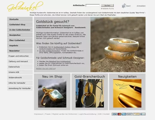 Neues Internet-Portal für Schmuck-Unikate Goldwinkel.de bietet Service für Goldschmiede und Schmuck-Designer Bild: Neues Internet-Portal für Schmuck-Unikate Goldwinkel.de bietet Service für Goldschmiede und Schmuck-Designer