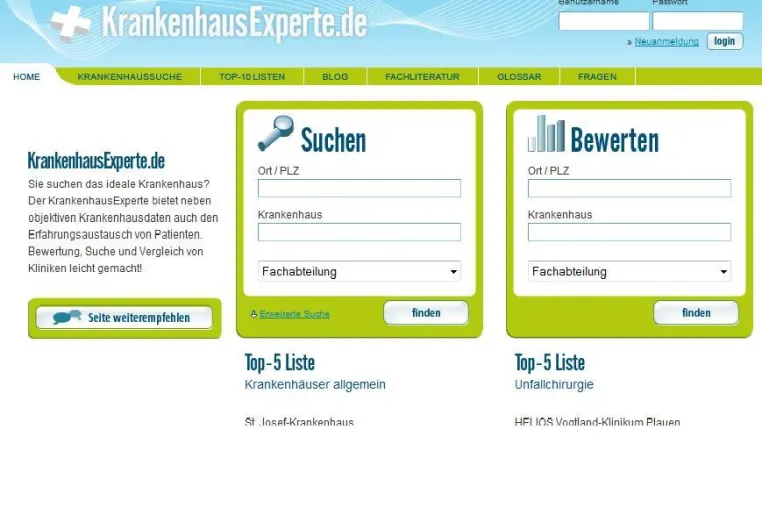 Bild: Klinikportal KrankenhausExperte erweitert sein Angebot und stellt Qualitätsberichte der Kliniken bereit