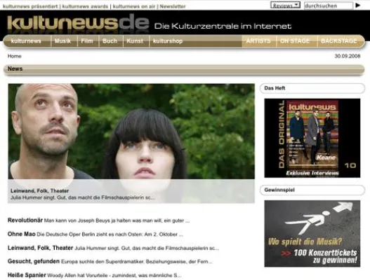 Bild: Relaunch der Kulturplattform kulturnews.de mit neuen Service- und Infoangeboten für kulturaktive Zielgruppe