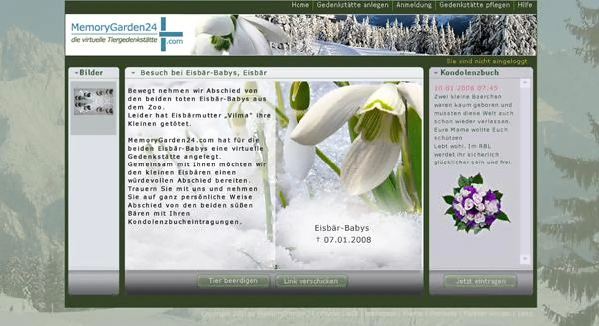 Gedenkstätte der Eisbär-Babys bei MemoryGarden24.com