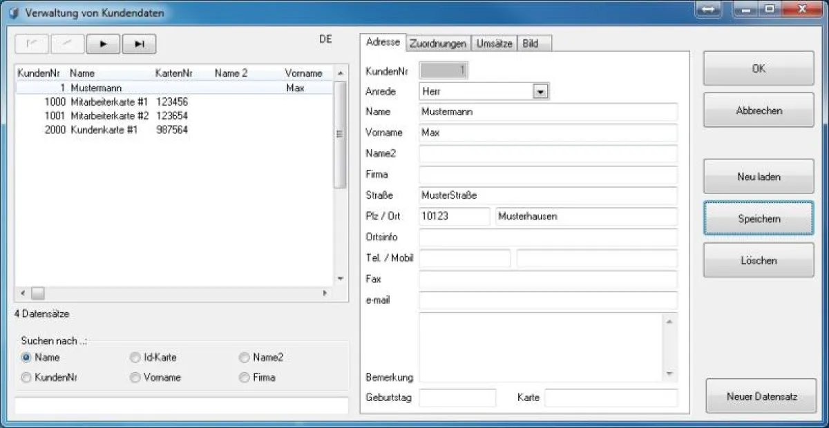 Webbasierte Kundendatenbank