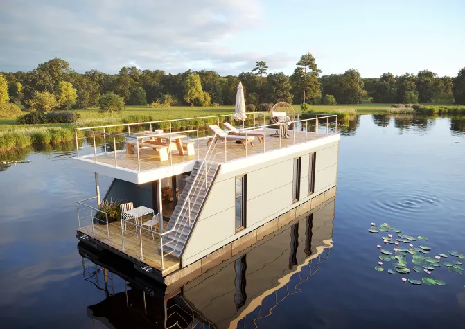 Stern Hausboot Standorteröffnung und Produktpräsentation auf der Insel Falster in Dänemark Bild: Stern Hausboot Standorteröffnung und Produktpräsentation auf der Insel Falster in Dänemark