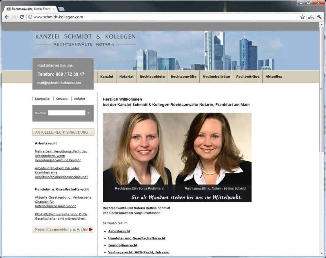 SEO, Webdesign Frankfurt: Kanzlei Schmidt & Kollegen Rechtsanwälte Notarin beauftragt formativ.net