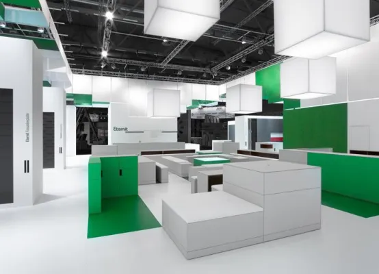 Bild: Energiegeladene Kommunikationsplattform: Der Eternit-Messestand auf der DACH+HOLZ 2010 in Köln