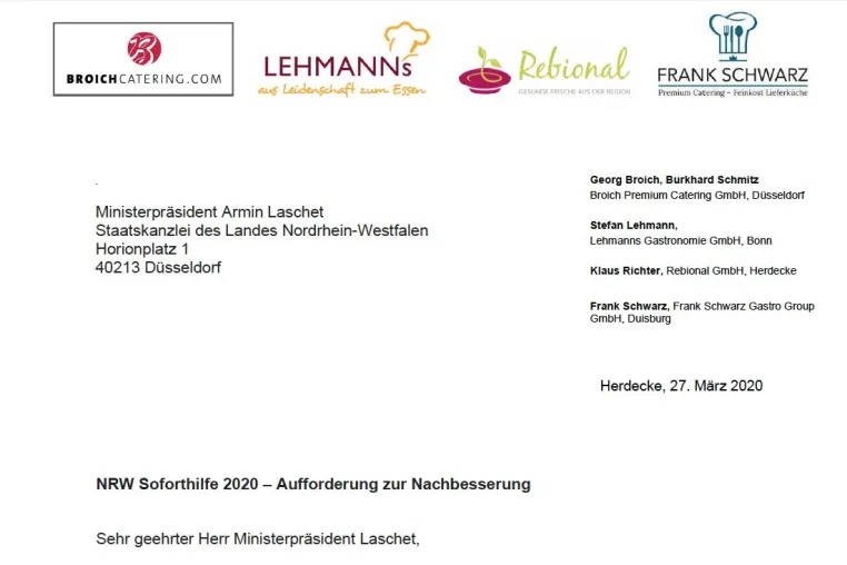 Bild: Pressemeldung Rebional: Offener Brief an Laschet von vier Caterern