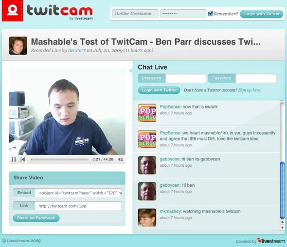 Revolution im Web 2.0 - Livestream mit Video und Chat über Twitcam Bild: Revolution im Web 2.0 - Livestream mit Video und Chat über Twitcam