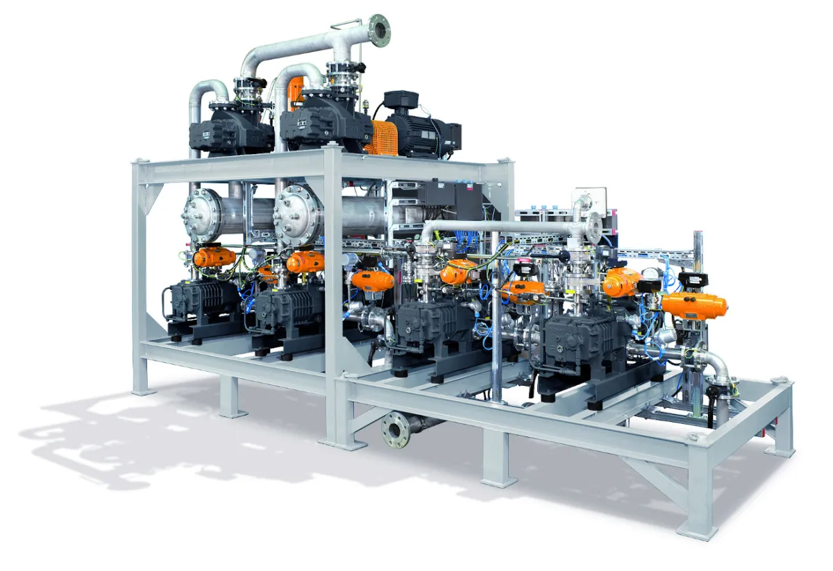 Vakuumsystem mit vier Schrauben-Vakuumpumpen als Vorpumpen