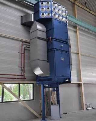 Absauganlage von TEKA mit Heizregister reinigt und erhitzt die Hallenluft Bild: Absauganlage von TEKA mit Heizregister reinigt und erhitzt die Hallenluft