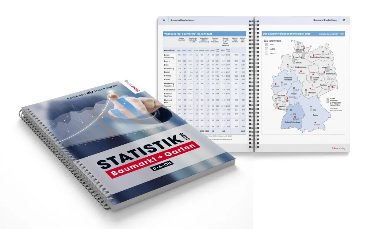 Cover Statistik Baumarkt + Garten 2026 mit Innenseite (© Dähne Verlag GmbH)