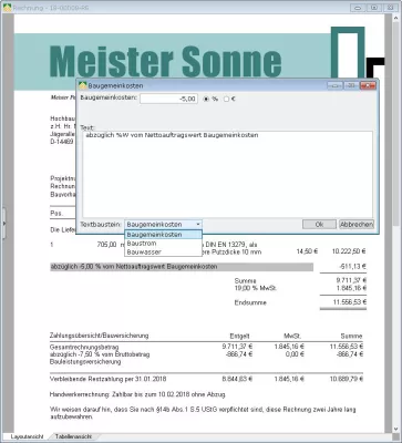 Bild: Bauumlagen komfortabel in der Rechnung berücksichtigen