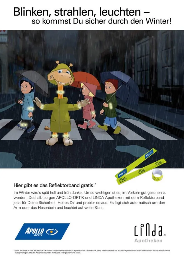 Bundesweit mit dem Sympathieträger LINDANI für mehr Sicherheit im Straßenverkehr LINDA Apotheken und Apollo-Optik kooperieren