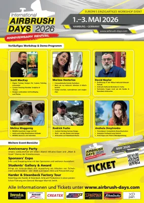 Bild: International Airbrush Days 2026 in Hamburg:  Workshops und Ausstellungsprogramm rund um die Airbrush-Technik