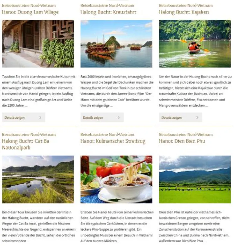 Design der Reisebausteine