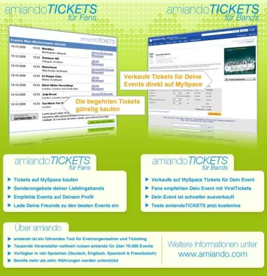 Bild: Ticketverkauf auf MySpace - Hunderte Bands nutzen bereits amiandoTICKETS