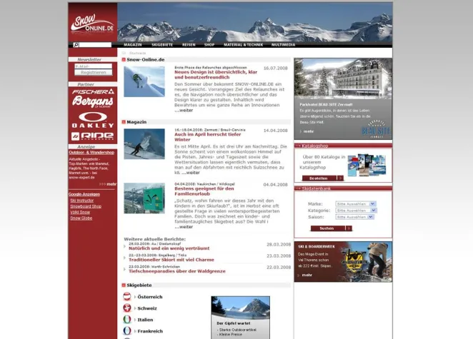 SNOW-ONLINE.DE mit neuem Design und erweiterten Funktionen Bild: SNOW-ONLINE.DE mit neuem Design und erweiterten Funktionen