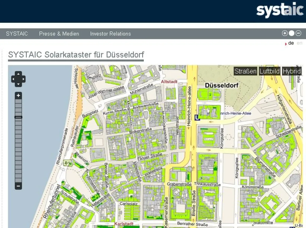 Screenshot des SYSTAIC Solarkatasters