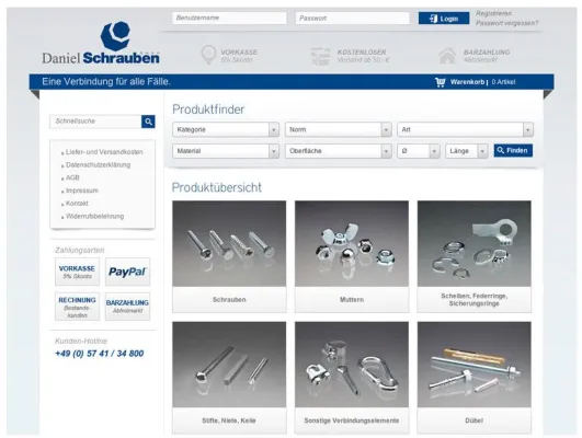 Bild: Daniel Schrauben: Komplexer Webshop für mechanische Verbindungselemente