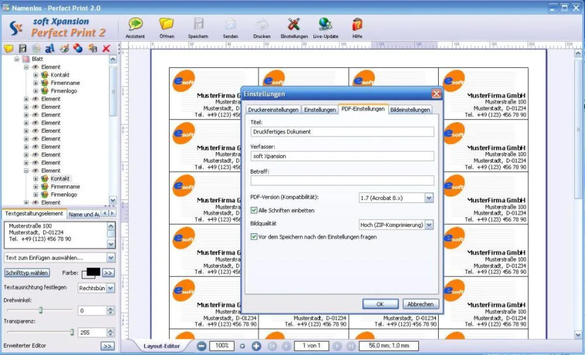 PDF-Erstellung in Perfect Print 2 Professional