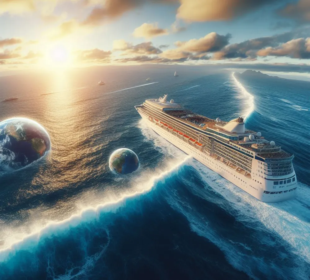 Kreuzfahrschiff überfährt die Datumsgrenze (© KI (generiert))