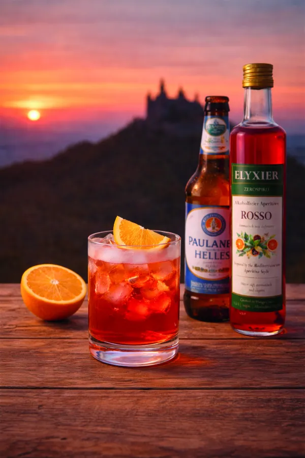 Alkoholfreier Rosso Beer Spritz auf Basis des modularen Aperitif-Systems (© Lexxxir GmbH)