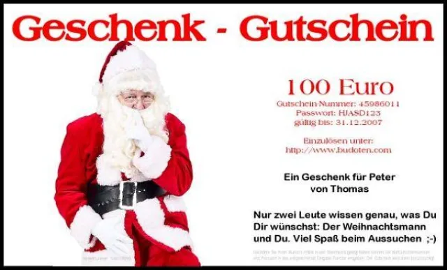 Weihnachtsgeschenk in allerletzter Sekunde mit Geschenkgutscheinen von Budoten Bild: Weihnachtsgeschenk in allerletzter Sekunde mit Geschenkgutscheinen von Budoten