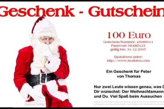Bild: Weihnachtsgeschenk in allerletzter Sekunde mit Geschenkgutscheinen von Budoten
