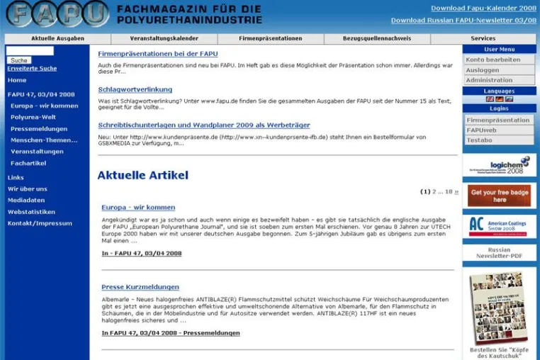 Bild: Fachmagazin für die Polyurethanindustrie (FAPU) frischt Internetauftritt auf