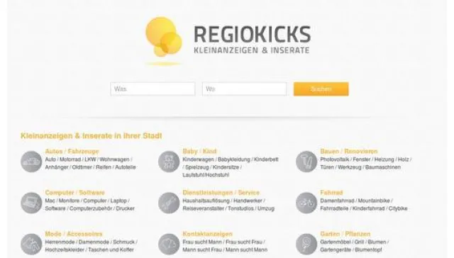 Online Kleinanzeigenmarkt „Regiokicks“ startet mit 3,5 Mio. Inseraten Bild: Online Kleinanzeigenmarkt „Regiokicks“ startet mit 3,5 Mio. Inseraten