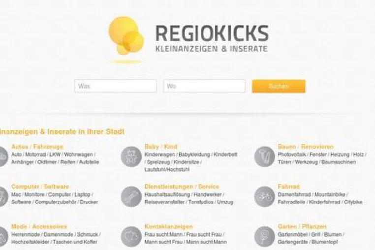 Bild: Online Kleinanzeigenmarkt „Regiokicks“ startet mit 3,5 Mio. Inseraten