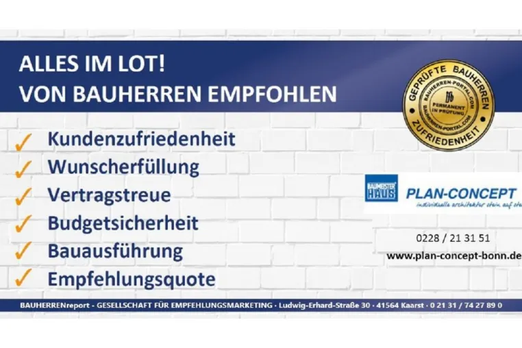 Bild: PLAN-CONCEPT MASSIVHAUS GMBH 2022 erneut von Bauherren ausgezeichnet