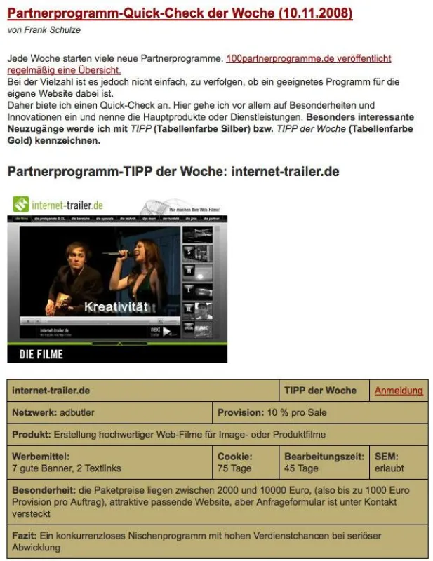 Affiliates erhalten mit dem Partnerprogramm-Quick-Check erstmals zeitnah Empfehlungen zu neuen Programmen