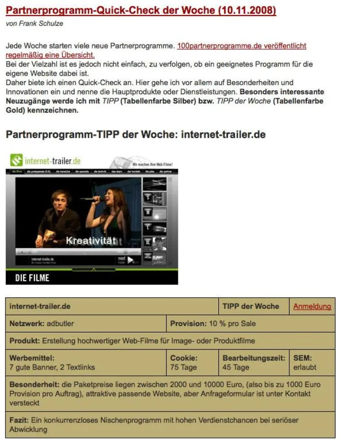 Affiliates erhalten mit dem Partnerprogramm-Quick-Check erstmals zeitnah Empfehlungen zu neuen Programmen