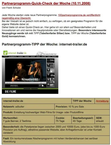 Bild: Partnerprogramm-Quick-Check der Woche – Neustarts auf dem Prüfstand