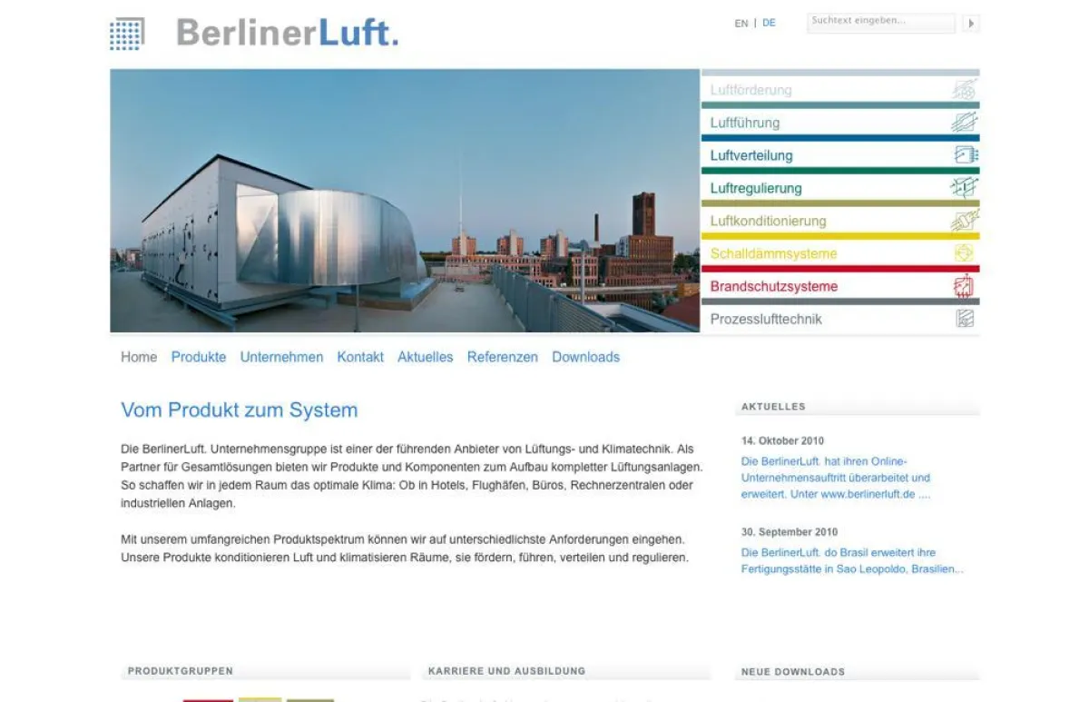 Screenshot der  Startseite der BerlinerLuft.