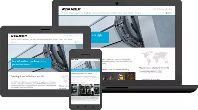 Die neue Website von ASSA ABLOY Entrance Systems präsentiert alle Eingangslösungen auf einer Seite Bild: Die neue Website von ASSA ABLOY Entrance Systems präsentiert alle Eingangslösungen auf einer Seite