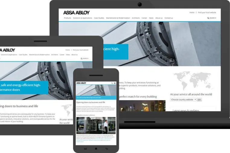 Bild: Die neue Website von ASSA ABLOY Entrance Systems präsentiert alle Eingangslösungen auf einer Seite