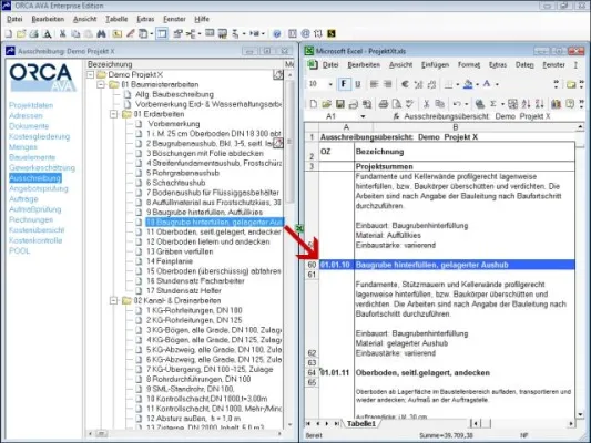 Bild: ORCA AVA – Excel-Export mit Berechnungsformeln